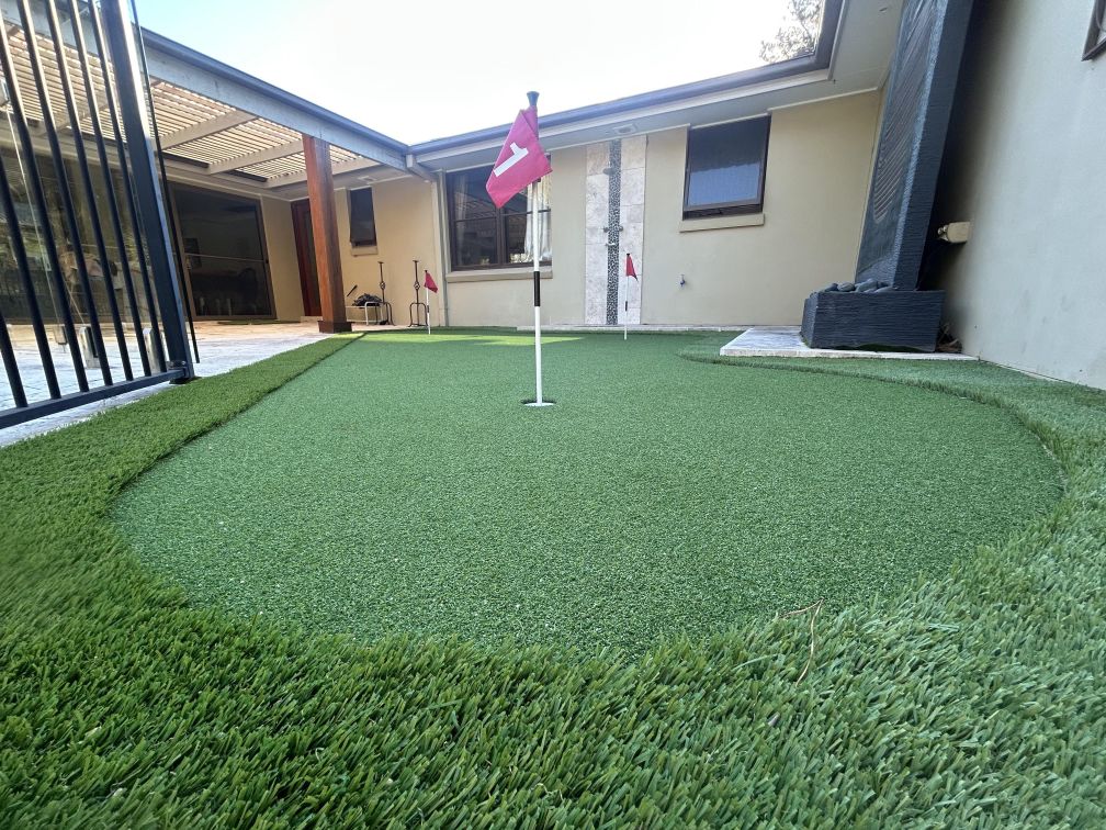 Close up of backyard putting green